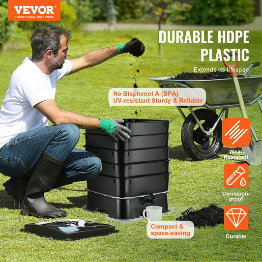 VEVOR 5-Tray Worm Composter, 44 QT/50 L Worm Compost Bin Outdoor and Indoor, Sustainable