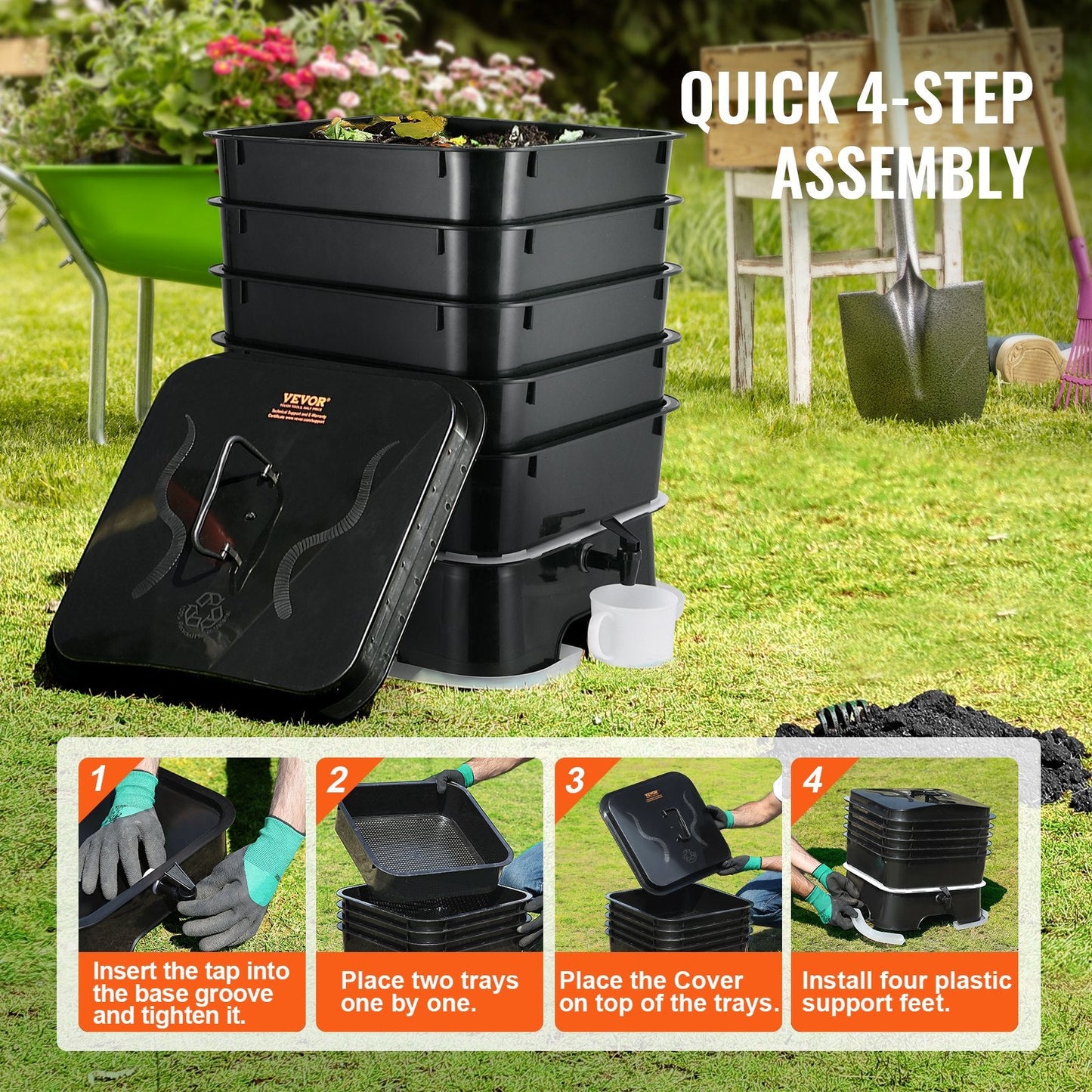 5-Tray Worm Compost Bin, 0.4m³ Capacity for Indoor/Outdoor Vermicomposting