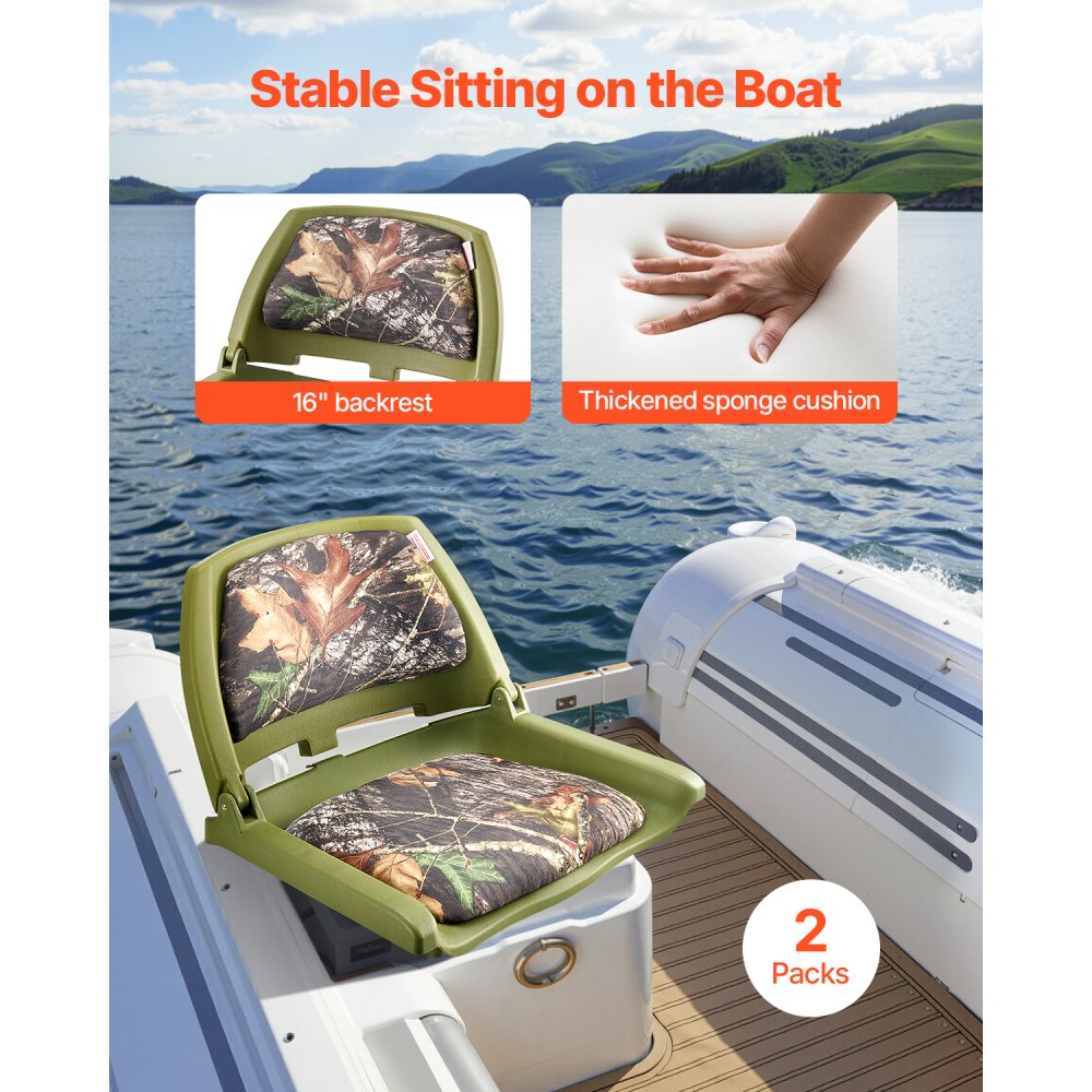 VEVOR Boat Seat Low Backrest Flip Up Boat Seat Sponge Cushion Camouflage