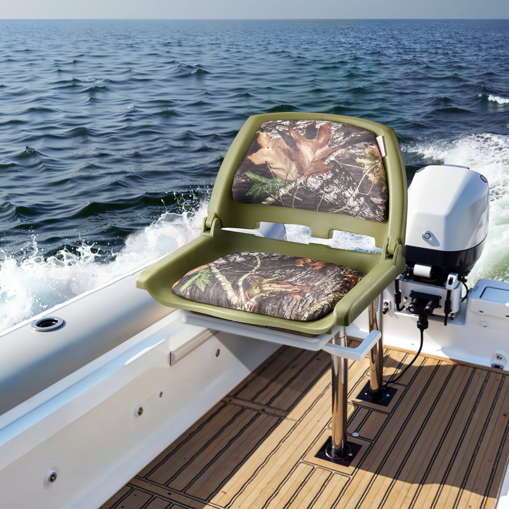 VEVOR Boat Seat Low Backrest Flip Up Boat Seat Sponge Cushion Camouflage