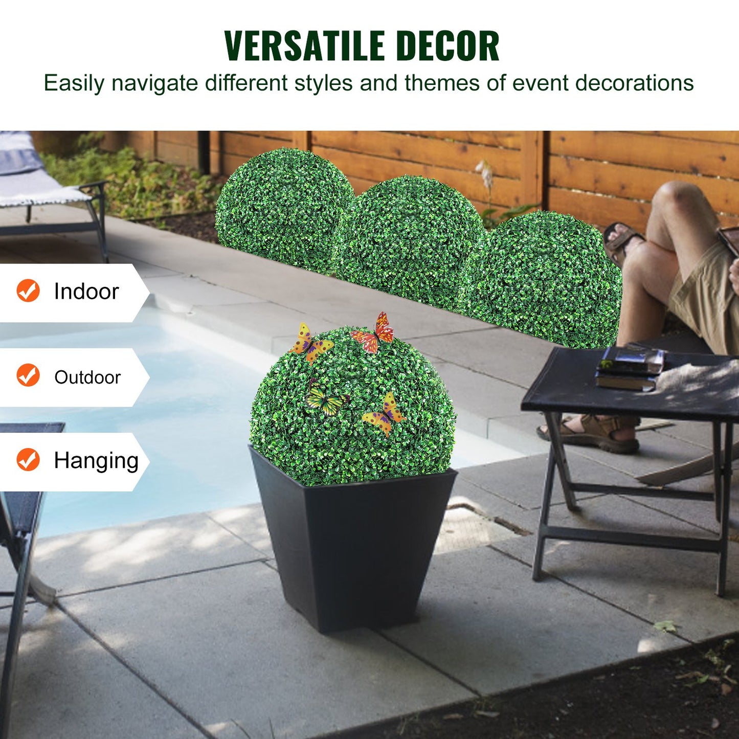 VEVOR Artificial Topiaries Boxwood Trees, 24” Tall (2 Pieces), Ball-Shape Faux Topiaries