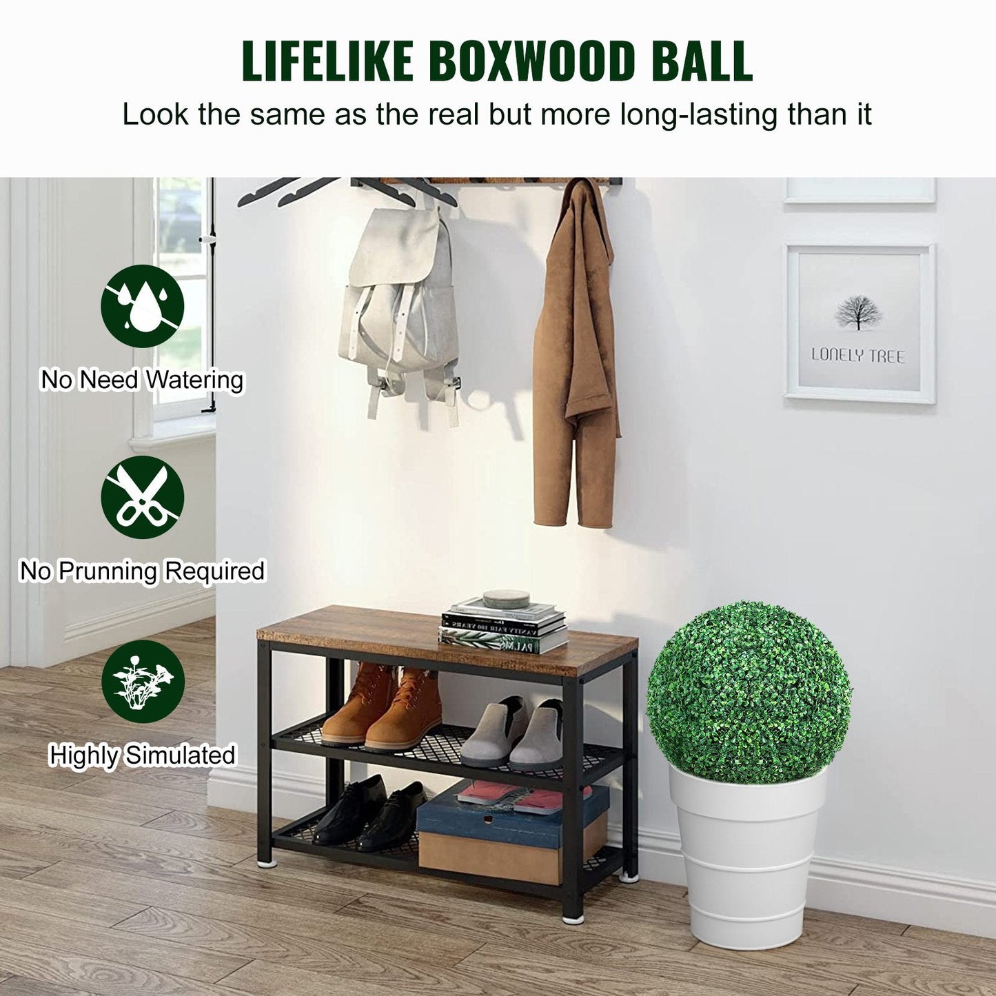 Ball-Shaped Faux Boxwood Topiary Trees, 0.5m Tall, Set of 2 for Indoor & Outdoor Decor