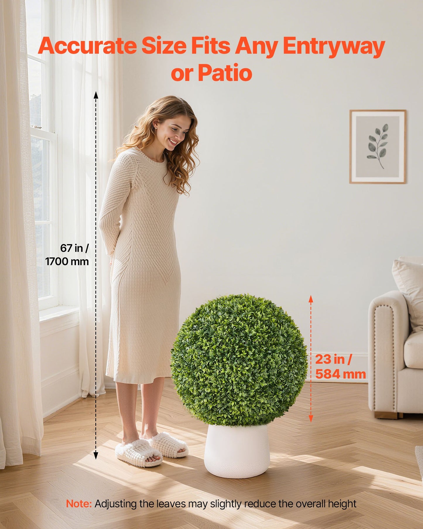 Artificial Topiary Ball, 584mm Faux Boxwood Plant Balls, Fake Silk Tree Look Real, Easy Assembly for Decor Front Porch Outdoor Patio Garden Balcony Backyard and Indoor Home Wedding, Green