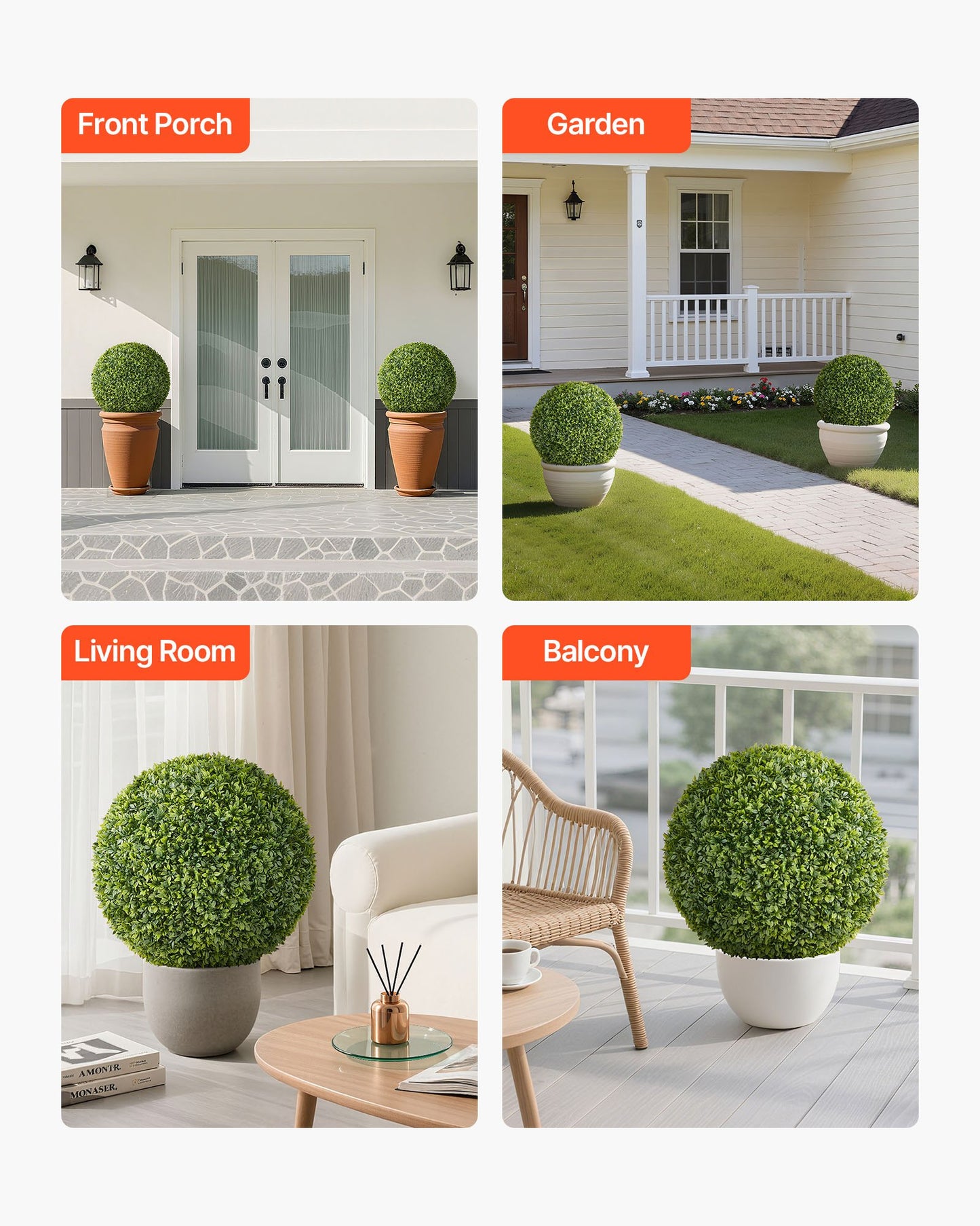 Artificial Topiary Ball, 584mm Faux Boxwood Plant Balls, Fake Silk Tree Look Real, Easy Assembly for Decor Front Porch Outdoor Patio Garden Balcony Backyard and Indoor Home Wedding, Green