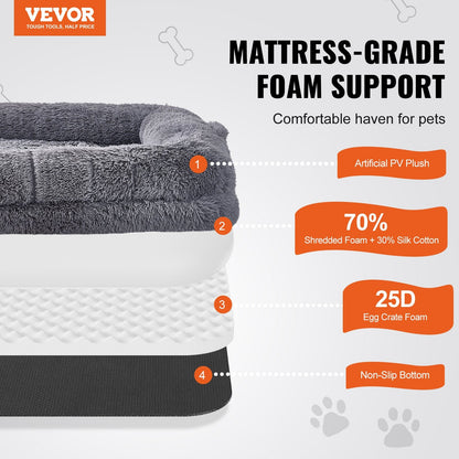 Large Human-Sized Dog Bed with Washable Velvet Cover, 1.82x1.22x0.25m, Gray