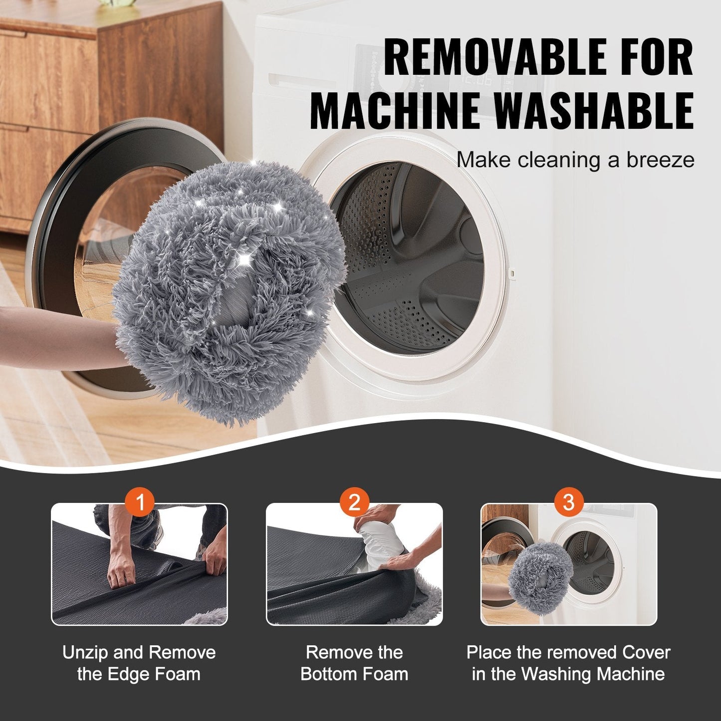 Large Human-Sized Dog Bed with Washable Velvet Cover, 1.82x1.22x0.25m, Gray