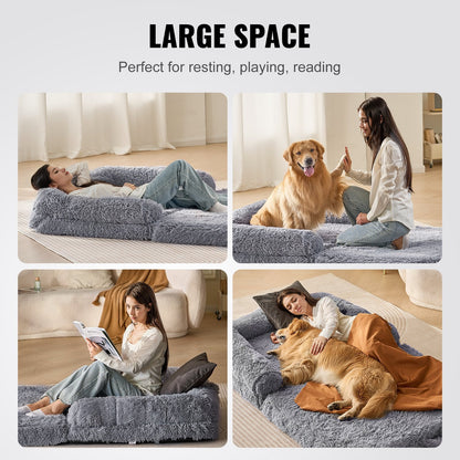 Large Human-Sized Dog Bed with Washable Velvet Cover, 1.82x1.22x0.25m, Gray