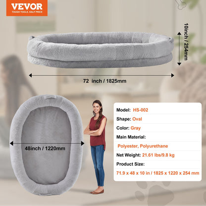 Oversized Washable Human Dog Bed with Faux Rabbit Fur - 1.8 x 1.2 x 0.25 Meters