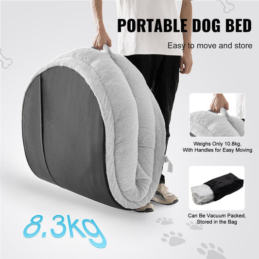 Oversized Human Dog Bed with Washable Faux Fur - 1.72x0.89x0.25m, Gray Oval Design