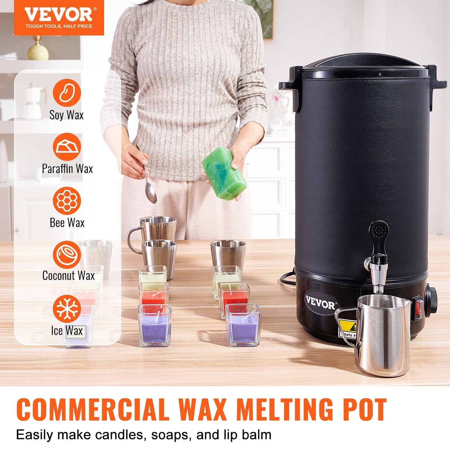 10L Electric Wax Melter for Candle Making - Stainless Steel, Adjustable Temp