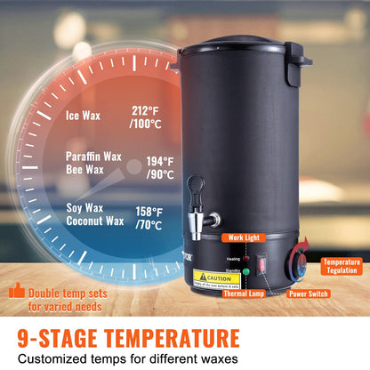 10L Electric Wax Melter for Candle Making - Stainless Steel, Adjustable Temp