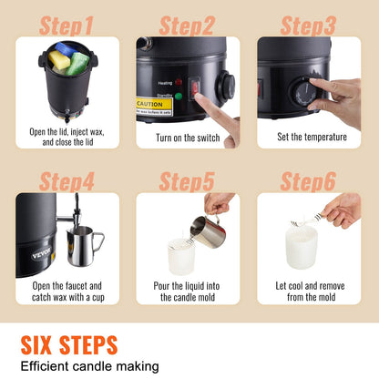 10L Electric Wax Melter for Candle Making - Stainless Steel, Adjustable Temp
