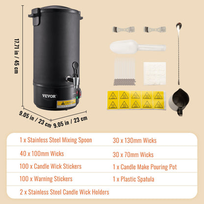 10L Electric Wax Melter for Candle Making - Stainless Steel, Adjustable Temp