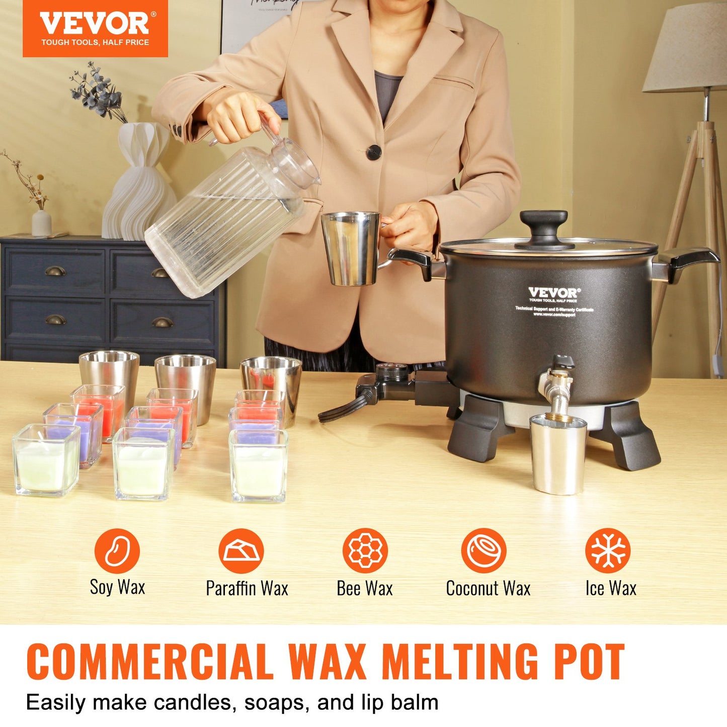 VEVOR Wax Melter for Candle Making, 5 Liter Large Electric Wax Melting Pot Easy