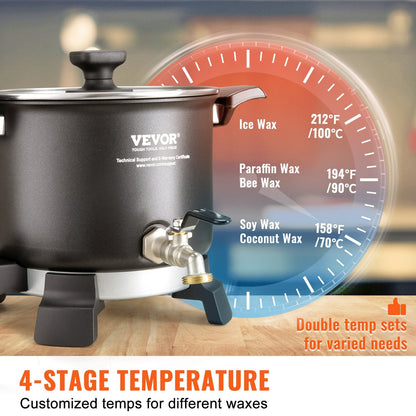 Electric Wax Melter, 5L Capacity, 4-Level Temp Control, Easy Pour & Clean