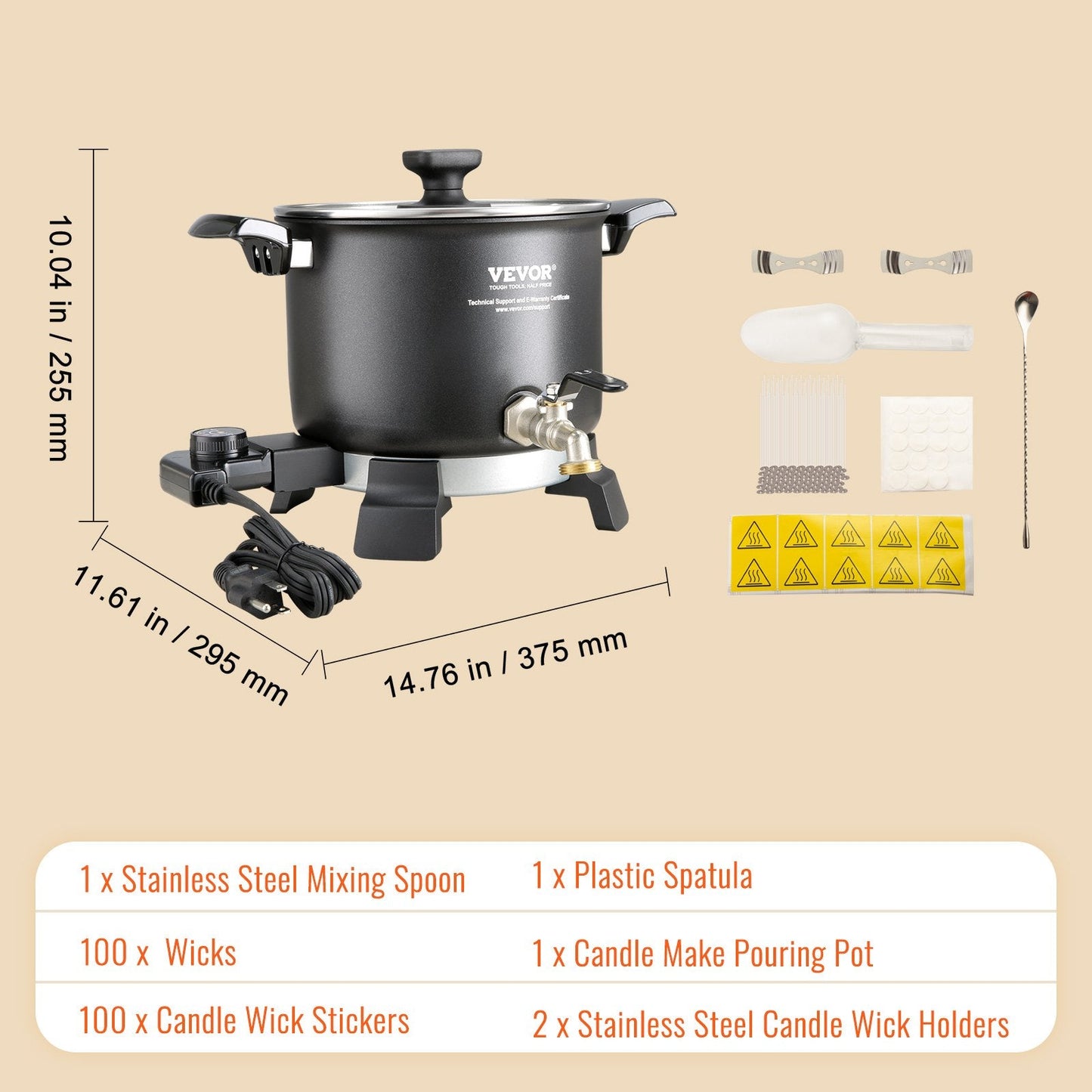 Electric Wax Melter, 5L Capacity, 4-Level Temp Control, Easy Pour & Clean