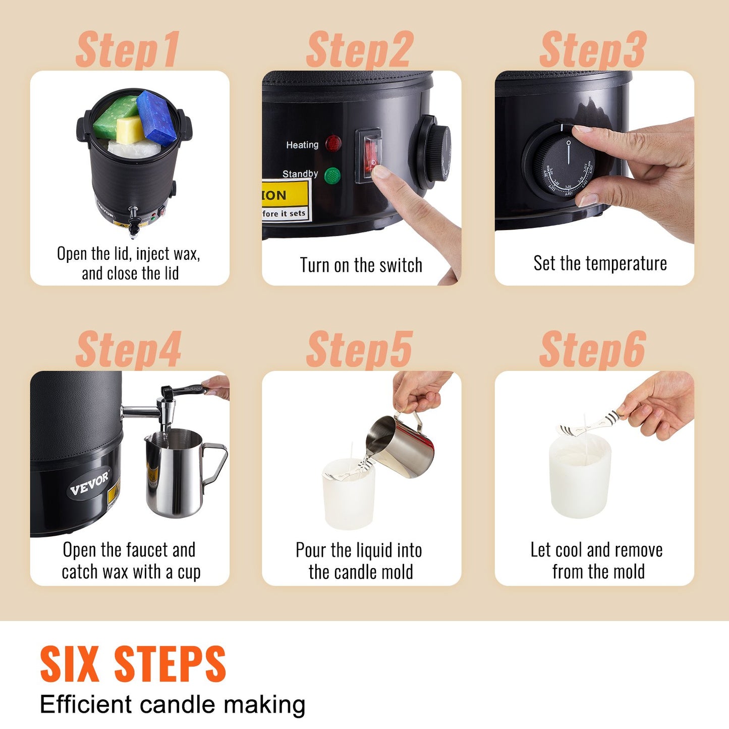 VEVOR Wax Melter for Candle Making 6.5Liter Electric Pot Commercial or Home Use