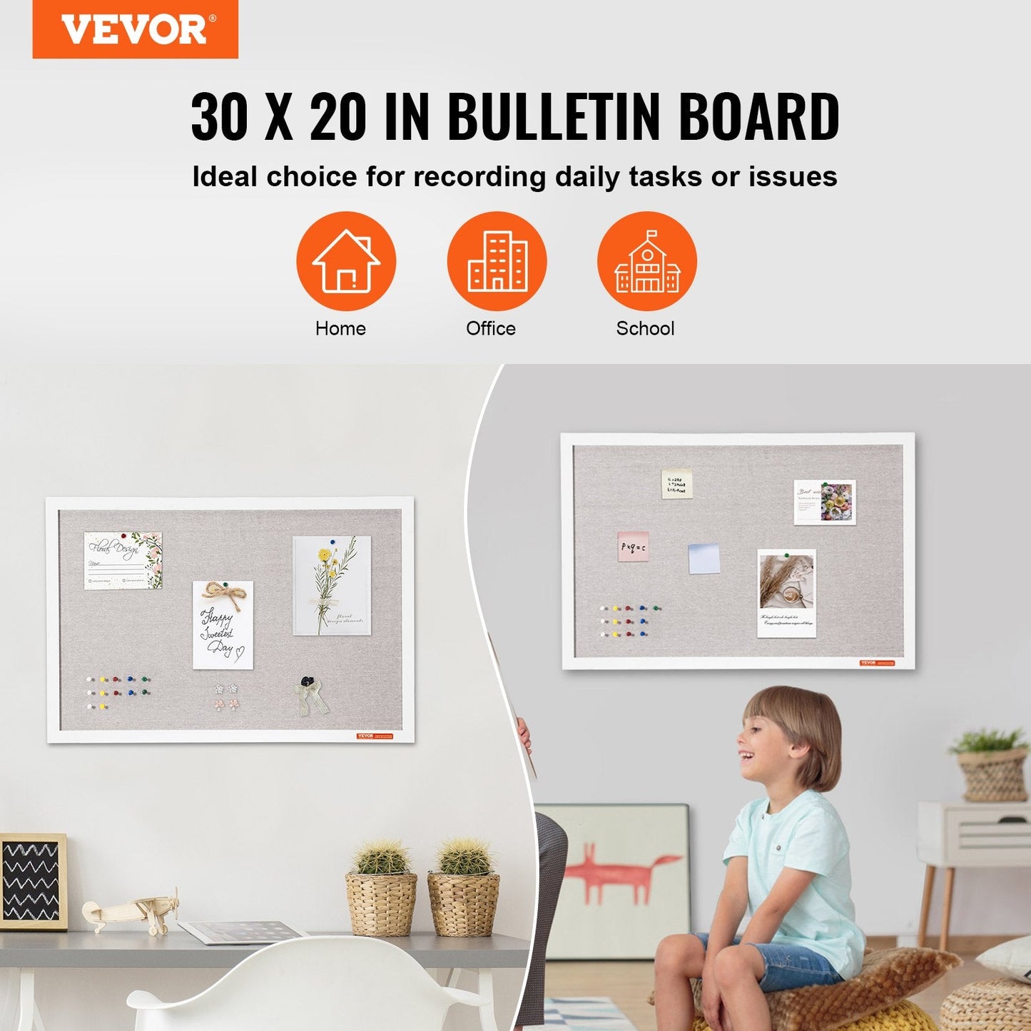 Wall-Mounted 0.76m x 0.51m White Linen Bulletin Board with MDF Border