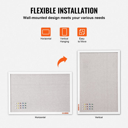 Wall-Mounted 0.76m x 0.51m White Linen Bulletin Board with MDF Border