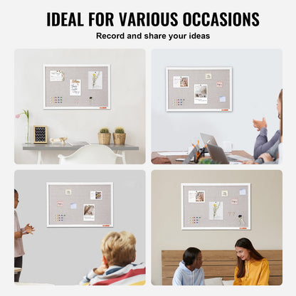 Wall-Mounted 0.76m x 0.51m White Linen Bulletin Board with MDF Border
