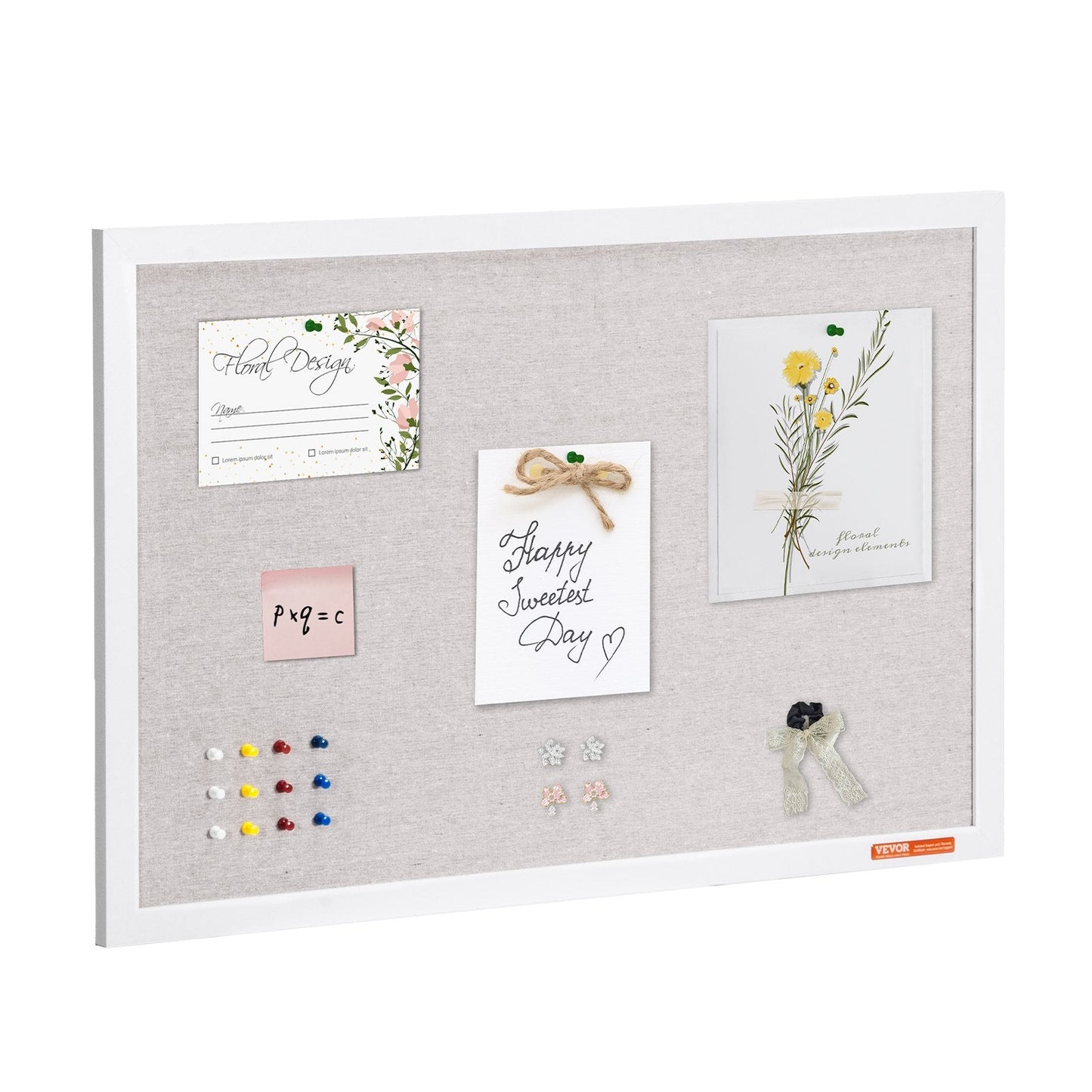 Wall-Mounted 0.76m x 0.51m White Linen Bulletin Board with MDF Border