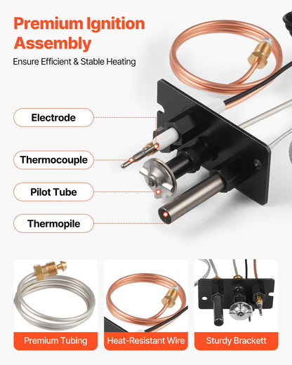 Gas Pilot Assembly, OE 69L17, 69L1701, 904405, J4117, 108084-02 Fireplace Gas Pilot Assembly Kit, Natural Gas Ignition Replacement, Compatible with Lennox, Superior, Astria Models, Black