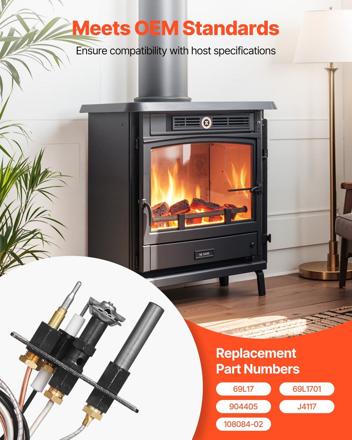 Gas Pilot Assembly, OE 69L17, 69L1701, 904405, J4117, 108084-02 Fireplace Gas Pilot Assembly Kit, Natural Gas Ignition Replacement, Compatible with Lennox, Superior, Astria Models, Black