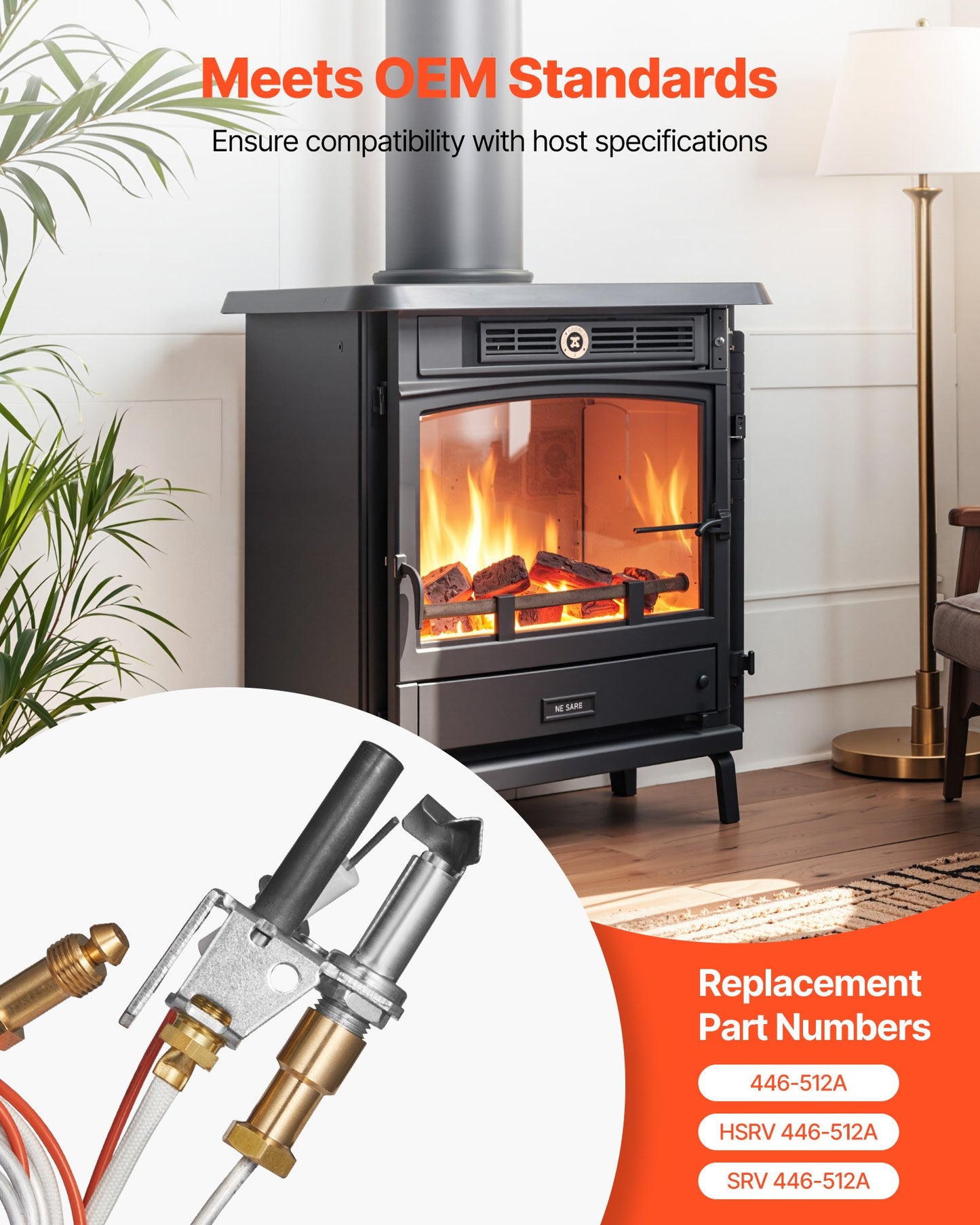 Gas Pilot Assembly, OE 446-512A, HSRV 446-512A, SRV 446-512A Fireplace Gas Pilot Assembly Kit, Natural Gas Ignition Replacement, Compatible with Heat & Glo, Heatilator, Lennox, Regency Models