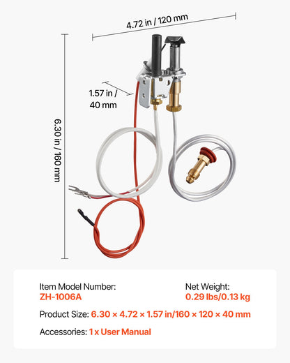 Gas Pilot Assembly, OE 446-512A, HSRV 446-512A, SRV 446-512A Fireplace Gas Pilot Assembly Kit, Natural Gas Ignition Replacement, Compatible with Heat & Glo, Heatilator, Lennox, Regency Models