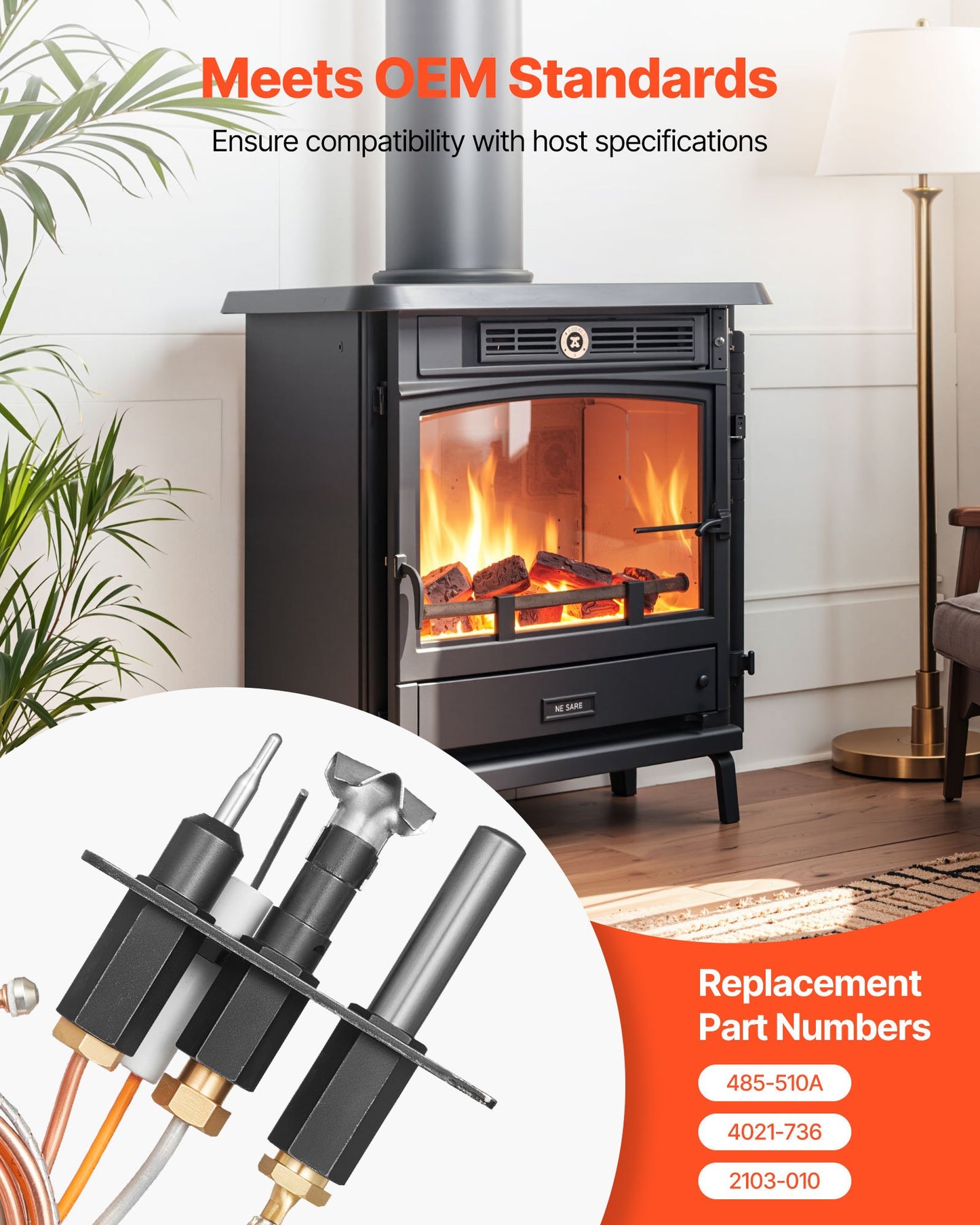 Gas Pilot Assembly, OE 485-510A,4021-736,2103-010 Fireplace Gas Pilot Assembly Kit, Natural Gas Ignition Replacement, Compatible with Quadra-Fire, Heat & Glo, Heatilator Models,Black