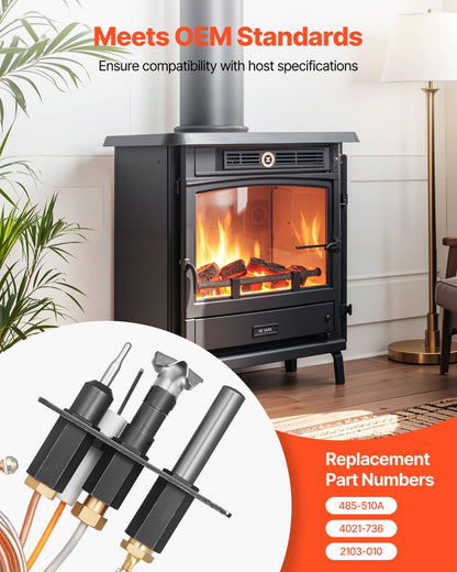 Gas Pilot Assembly, OE 485-510A,4021-736,2103-010 Fireplace Gas Pilot Assembly Kit, Natural Gas Ignition Replacement, Compatible with Quadra-Fire, Heat & Glo, Heatilator Models,Black