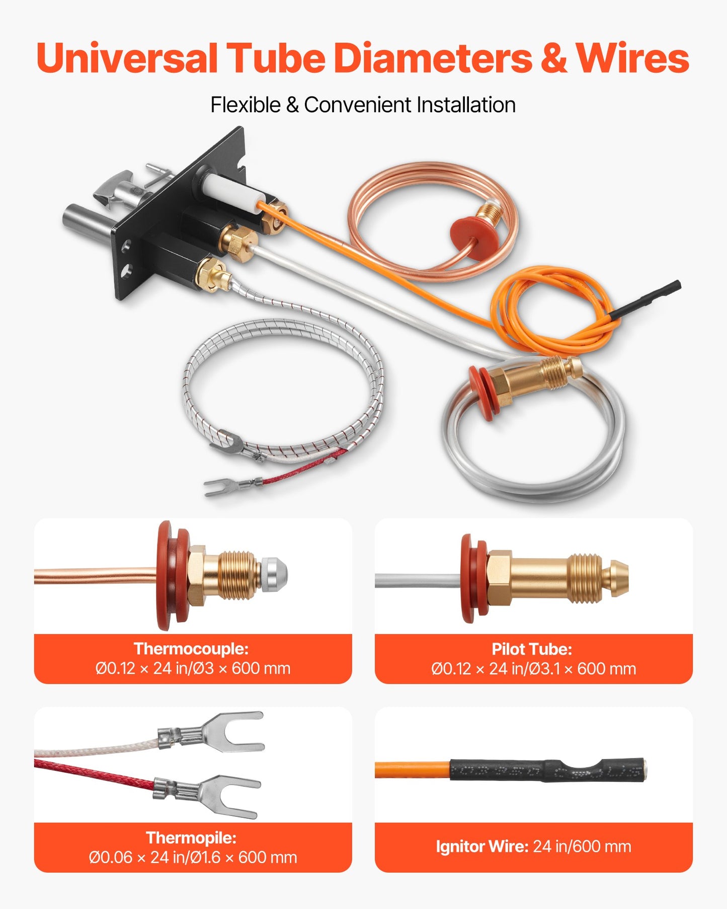 Gas Pilot Assembly, OE 485-510A,4021-736,2103-010 Fireplace Gas Pilot Assembly Kit, Natural Gas Ignition Replacement, Compatible with Quadra-Fire, Heat & Glo, Heatilator Models,Black