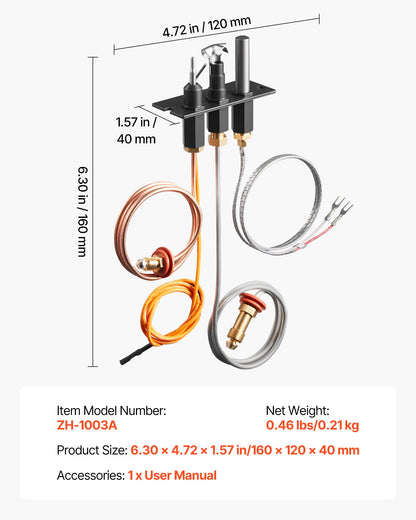 Gas Pilot Assembly, OE 485-510A,4021-736,2103-010 Fireplace Gas Pilot Assembly Kit, Natural Gas Ignition Replacement, Compatible with Quadra-Fire, Heat & Glo, Heatilator Models,Black