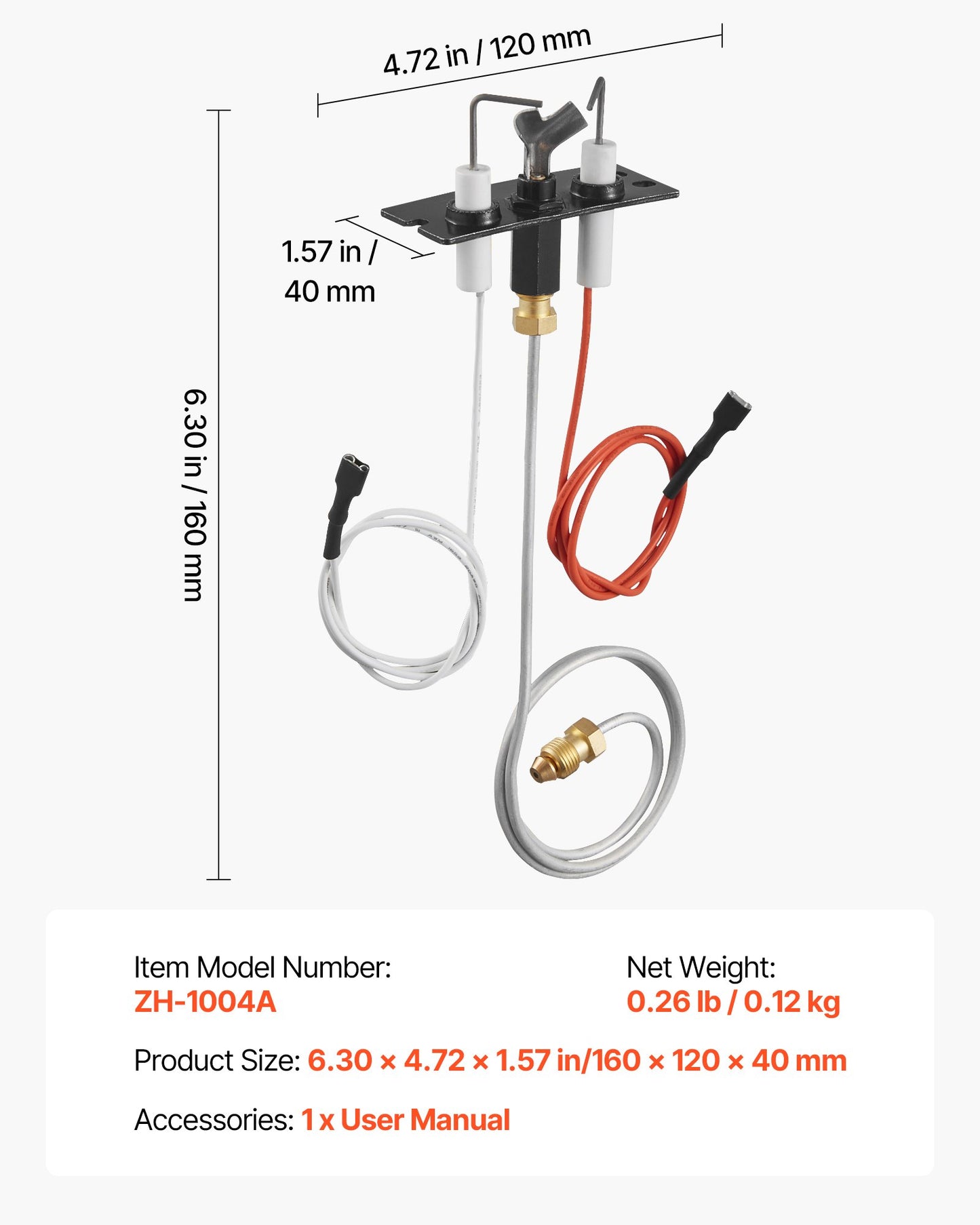 Gas Pilot Assembly, OE 2090-012, 2198-012, SRV2090-012 Fireplace Gas Pilot Assembly, Natural Gas Ignition Replacement, Fit Heatilator, Heat & Glo, Quadra-Fire, Outdoor Lifestyles, Majestic