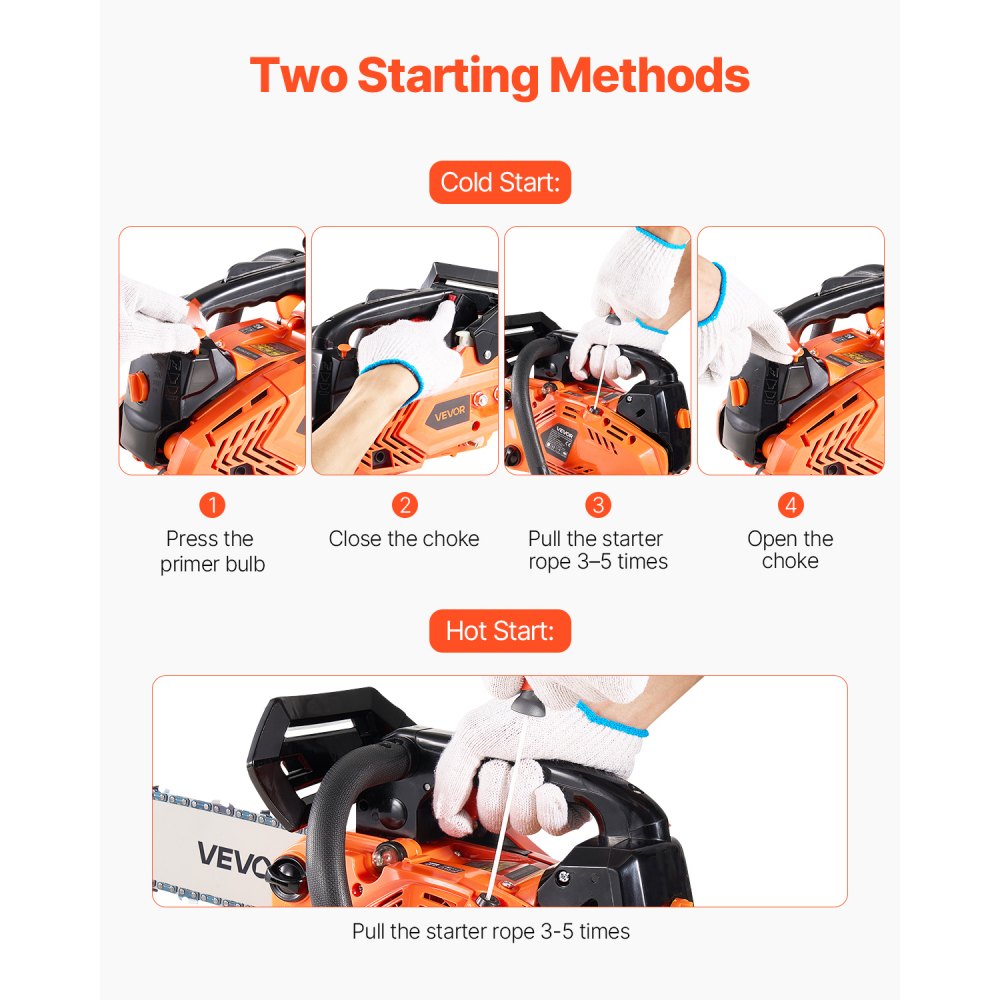 25cc Gas Chainsaw 0.75 kW Gas Powered 305 mm Chainsaw For Wood Cutting