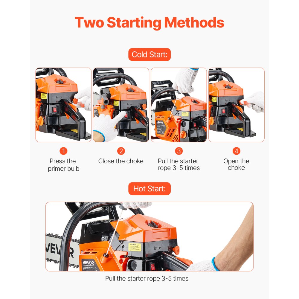VEVOR 62cc Gas Chainsaw 2.7 kW Gas Powered 508 mm Chainsaw For Wood Cutting