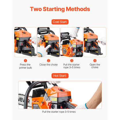 VEVOR 62cc Gas Chainsaw 2.7 kW Gas Powered 508 mm Chainsaw For Wood Cutting