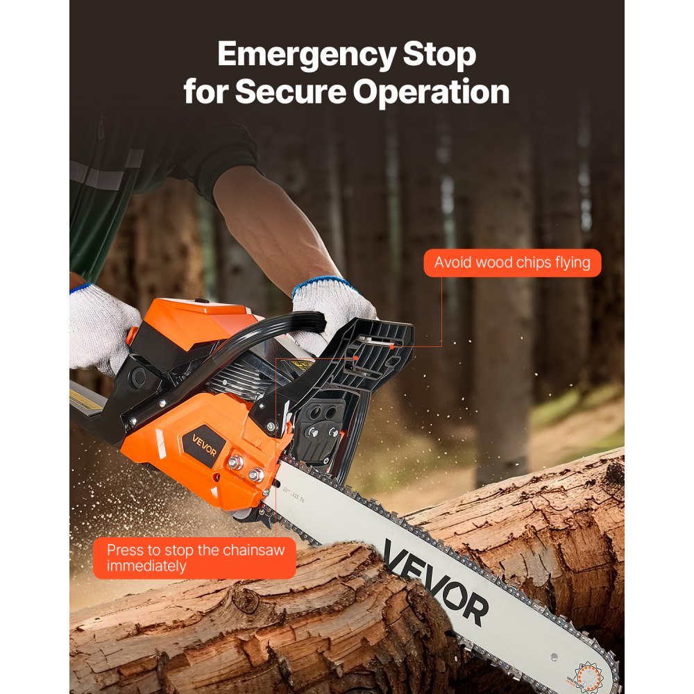 VEVOR 62cc Gas Chainsaw 2.7 kW Gas Powered 508 mm Chainsaw For Wood Cutting