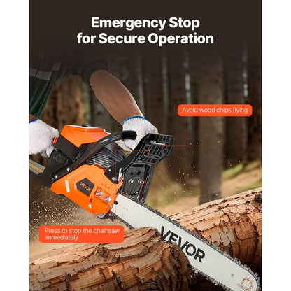 VEVOR 62cc Gas Chainsaw 2.7 kW Gas Powered 508 mm Chainsaw For Wood Cutting