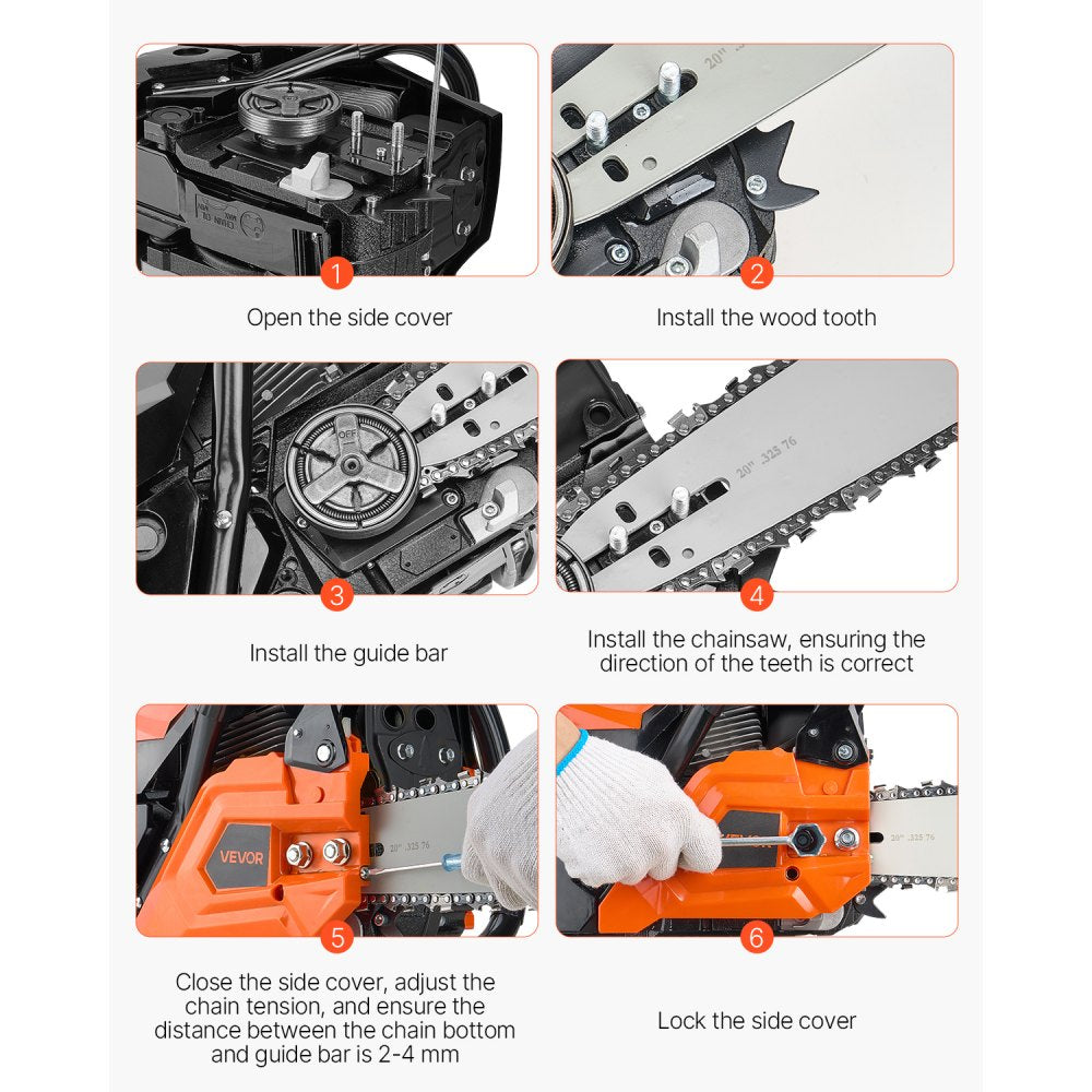 VEVOR 62cc Gas Chainsaw 2.7 kW Gas Powered 508 mm Chainsaw For Wood Cutting