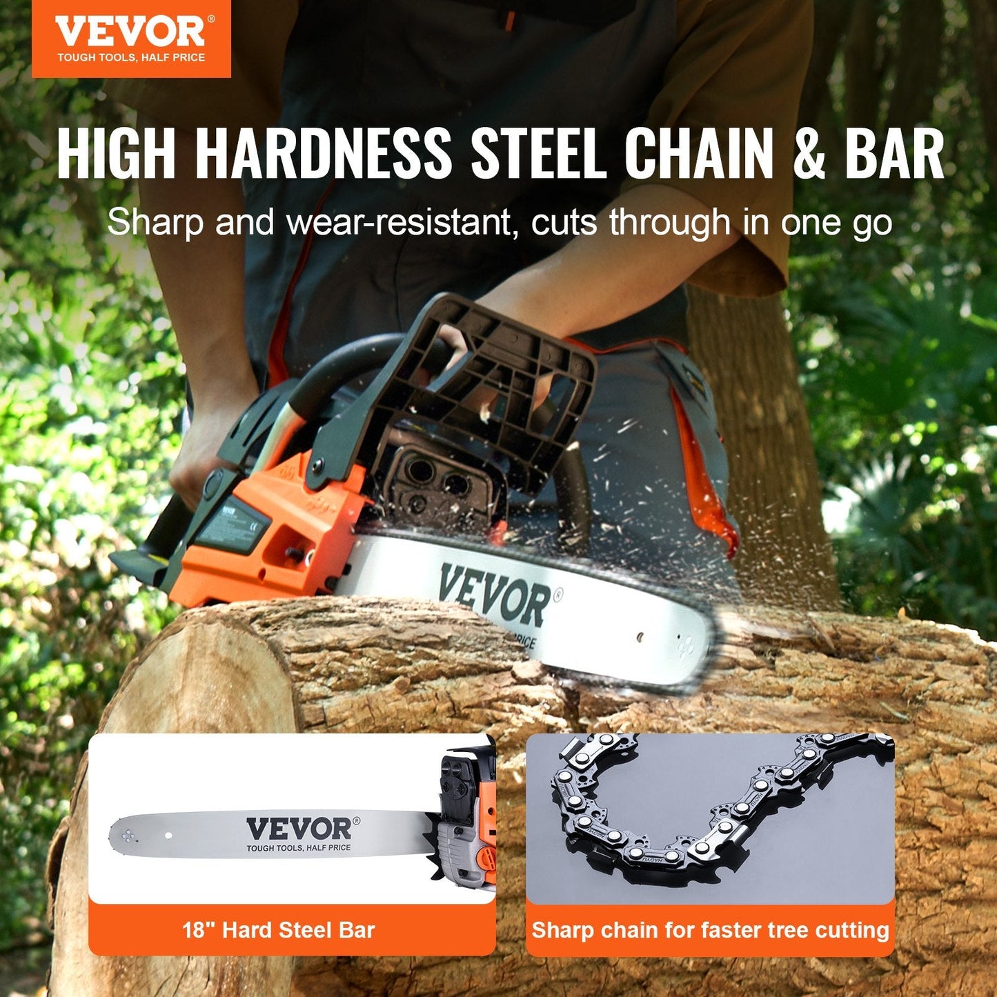 52CC Gasoline Chainsaw, 0.46m Blade, 6.8kg, Easy Start, Adjustable Tension