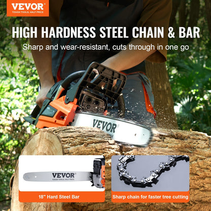52CC Gasoline Chainsaw, 0.46m Blade, 6.8kg, Easy Start, Adjustable Tension
