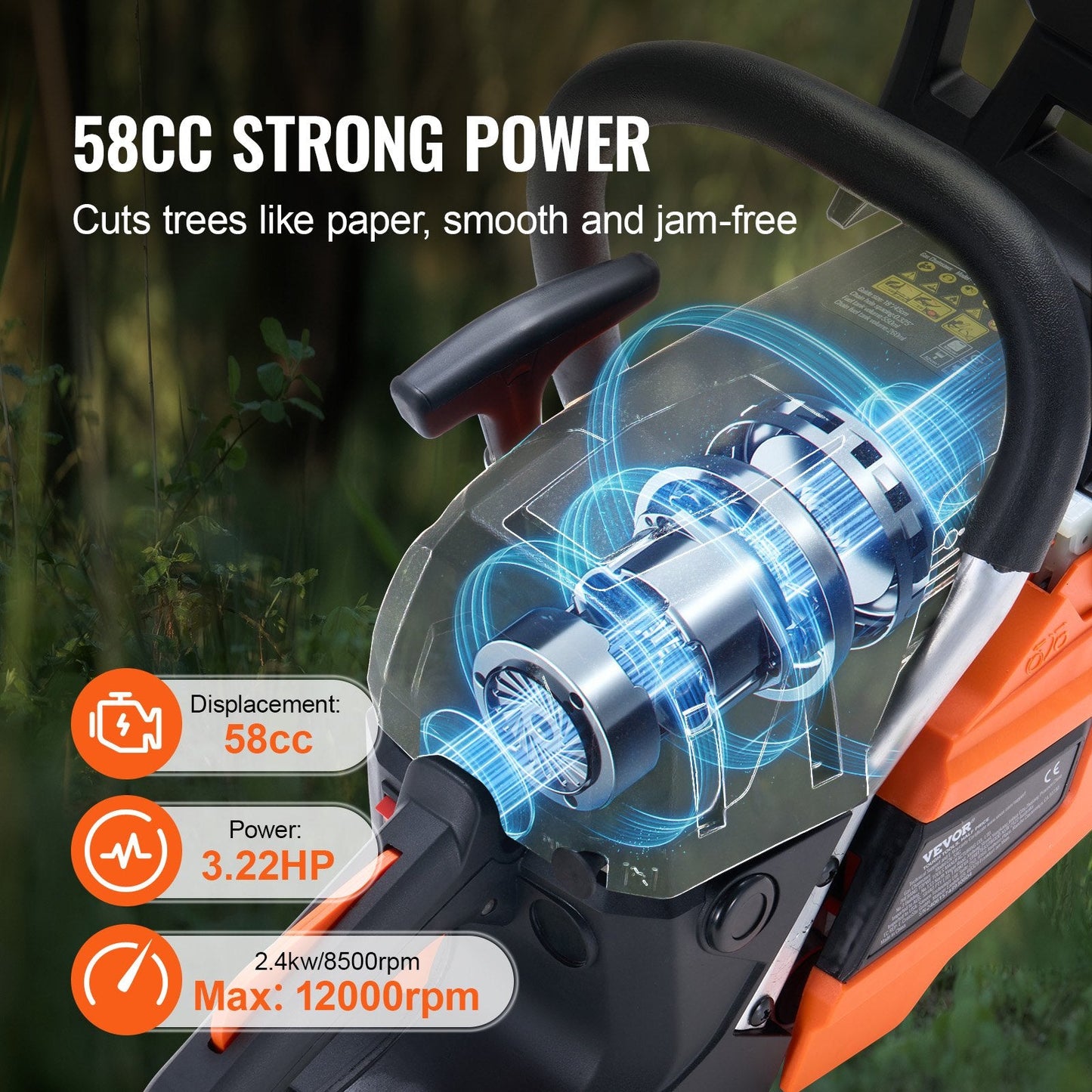 58CC 0.5m Gas-Powered Chainsaw with Adjustable Tension and Safety Features