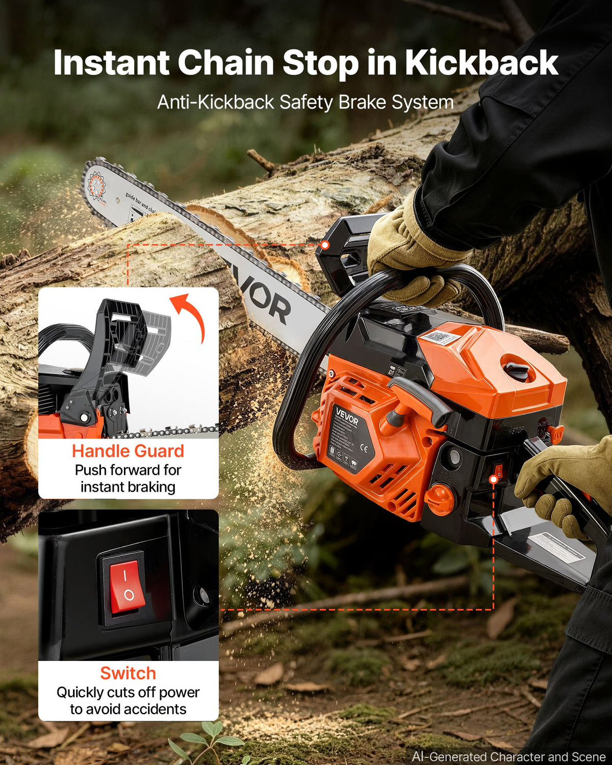 Gas Powered Chainsaw 508 mm 62CC 2.7kW 2 Stroke Engine Gas Chainsaw, for Wood Cutting, Tree Trimming & Land Clearing, Throttle-Synced Choke, Power Chain Saw with Non-Slip Handle & Dual Tanks