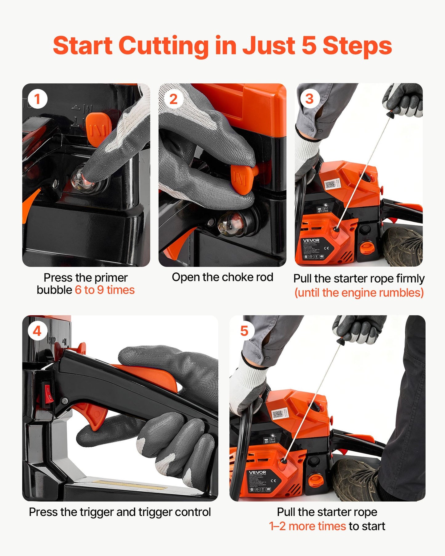 Gas Powered Chainsaw 508 mm 62CC 2.7kW 2 Stroke Engine Gas Chainsaw, for Wood Cutting, Tree Trimming & Land Clearing, Throttle-Synced Choke, Power Chain Saw with Non-Slip Handle & Dual Tanks