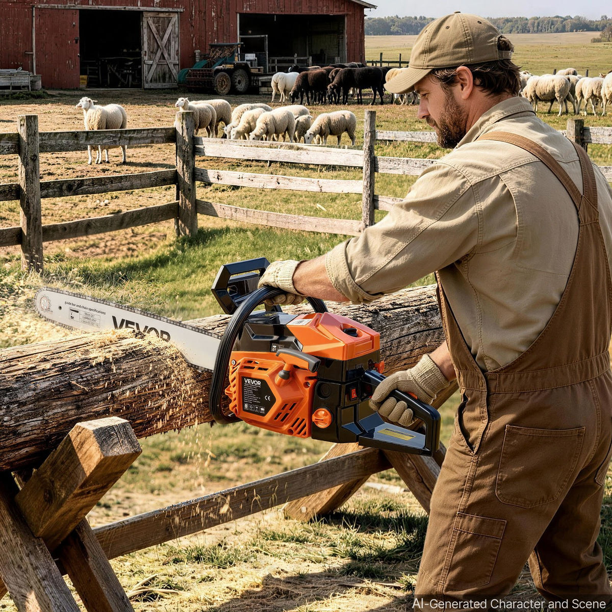 Gas Powered Chainsaw 508 mm 62CC 2.7kW 2 Stroke Engine Gas Chainsaw, for Wood Cutting, Tree Trimming & Land Clearing, Throttle-Synced Choke, Power Chain Saw with Non-Slip Handle & Dual Tanks