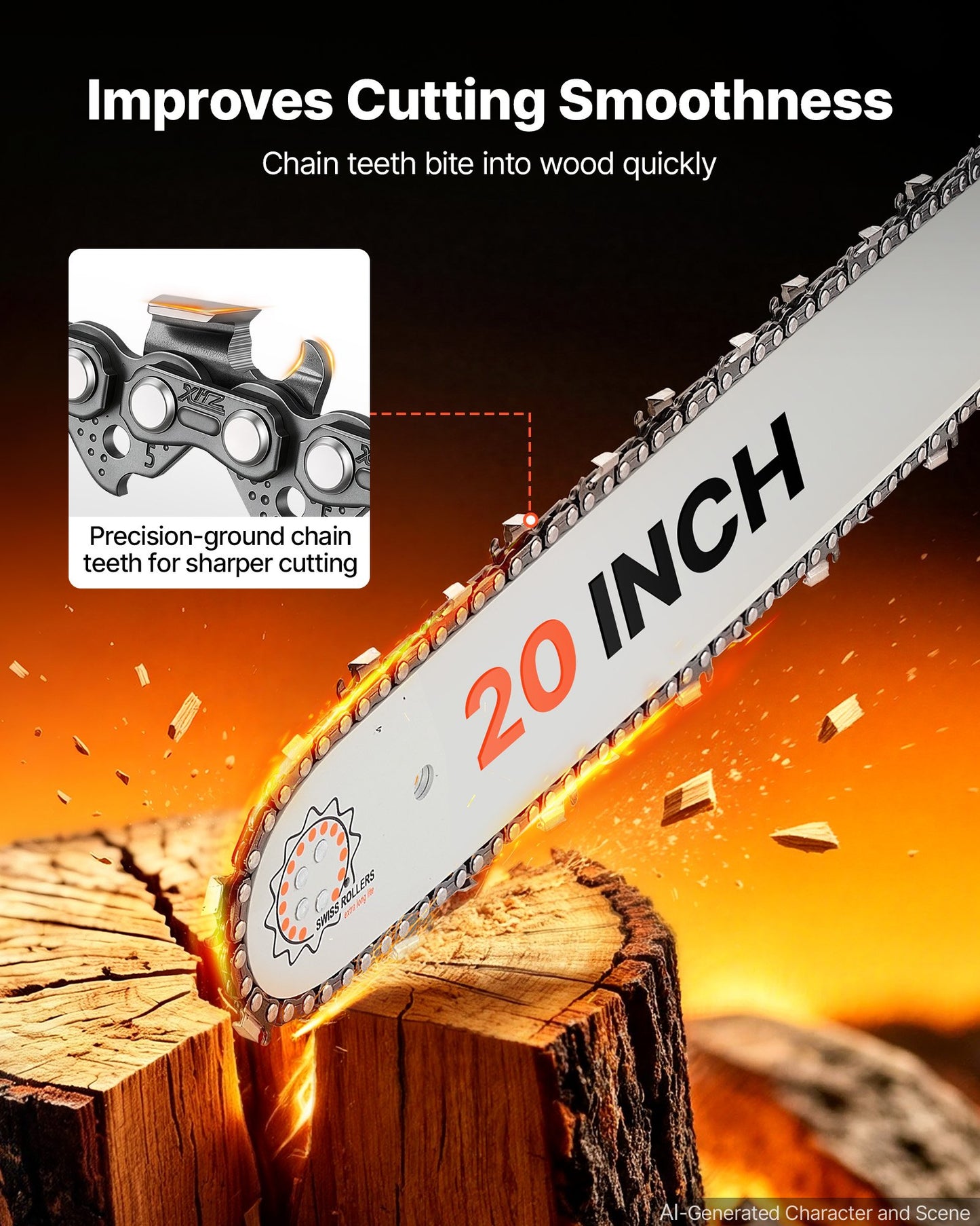 Gas Powered Chainsaw 508 mm 58CC 2.2kW 2 Stroke Engine Gas Chainsaw, for Wood Cutting, Tree Trimming & Land Clearing, Throttle-Synced Choke, Power Chain Saw with Non-Slip Handle & Dual Tanks
