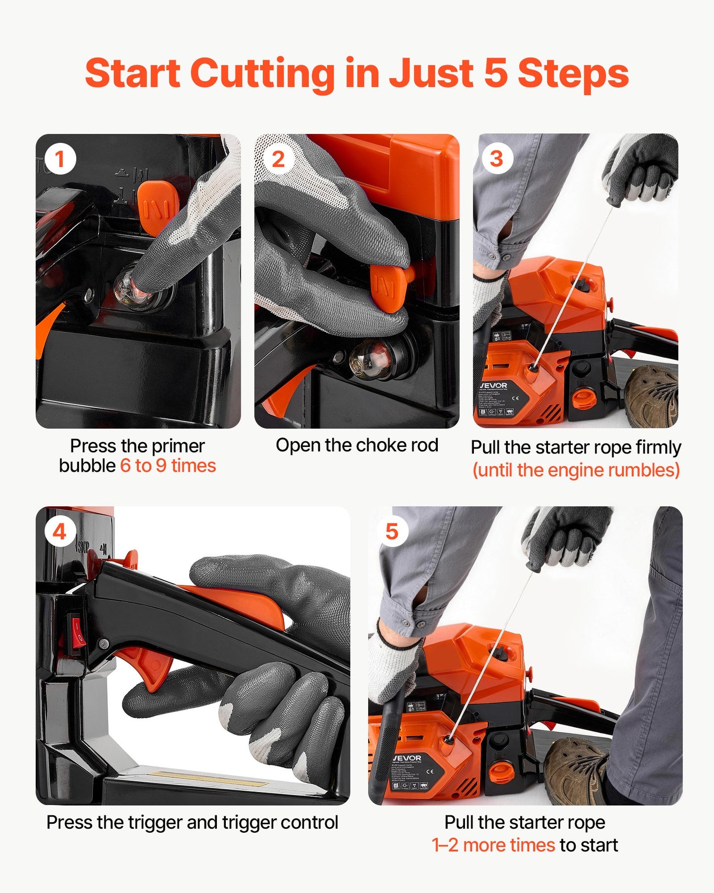 Gas Powered Chainsaw 508 mm 58CC 2.2kW 2 Stroke Engine Gas Chainsaw, for Wood Cutting, Tree Trimming & Land Clearing, Throttle-Synced Choke, Power Chain Saw with Non-Slip Handle & Dual Tanks
