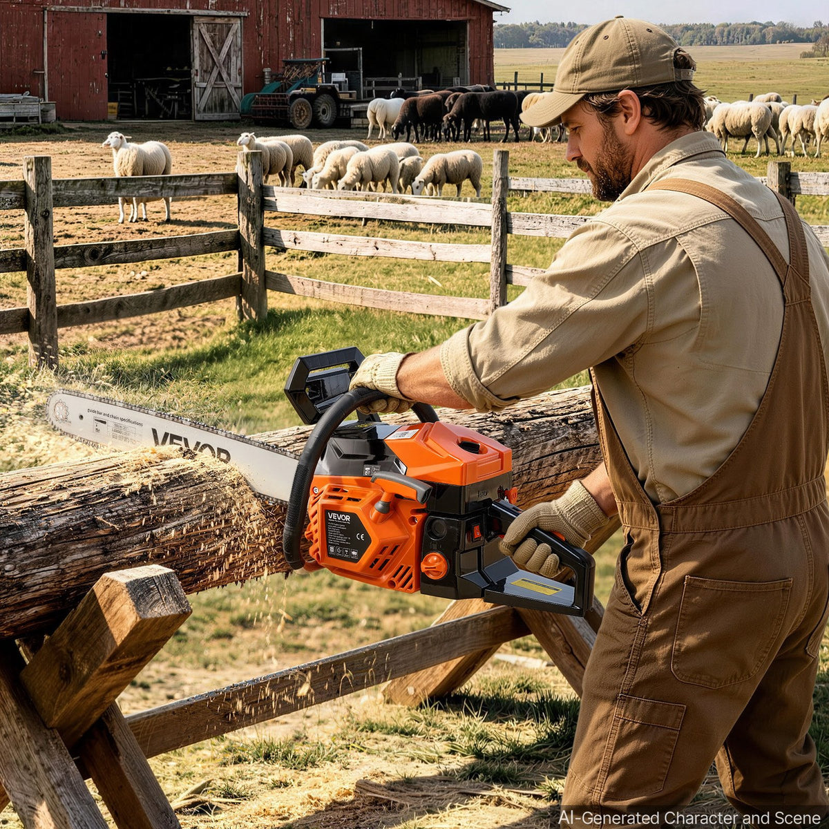 Gas Powered Chainsaw 508 mm 58CC 2.2kW 2 Stroke Engine Gas Chainsaw, for Wood Cutting, Tree Trimming & Land Clearing, Throttle-Synced Choke, Power Chain Saw with Non-Slip Handle & Dual Tanks