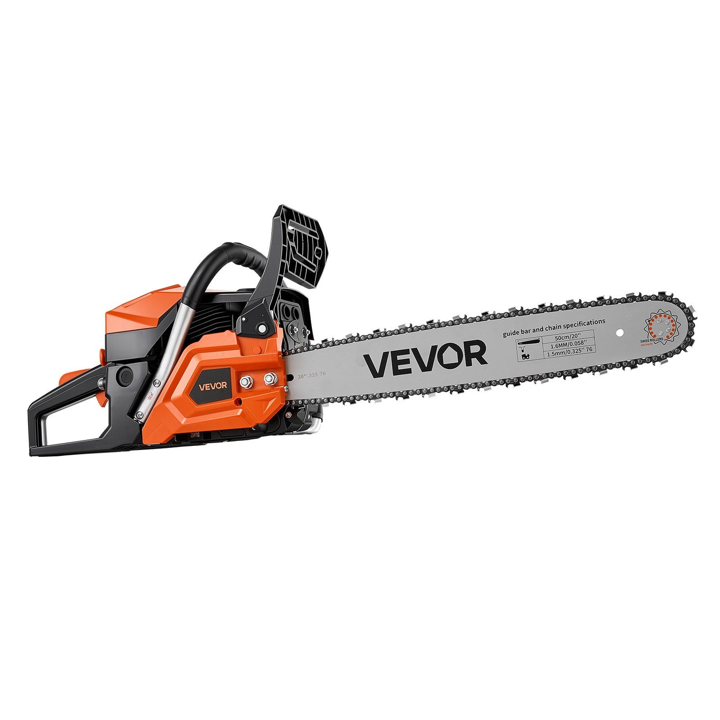 Gas Powered Chainsaw 508 mm 58CC 2.2kW 2 Stroke Engine Gas Chainsaw, for Wood Cutting, Tree Trimming & Land Clearing, Throttle-Synced Choke, Power Chain Saw with Non-Slip Handle & Dual Tanks